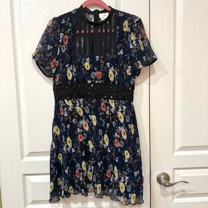 Nordstrom Foxiedox Navy Floral Lace-Trim Dress